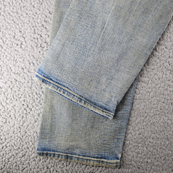 mnml X182 Stretch Denim Jeans Mens 36 Blue Los Angeles Graphic Distressed Slim - Picture 16 of 16